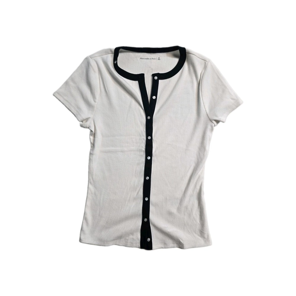 Abercrombie & Fitch Ribbed White and Black Button-Down Shirt M